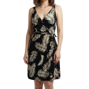 H&M Sleeveless V-neck Faux Wrap Mini Dress, Palm Print, EUC, size Small
